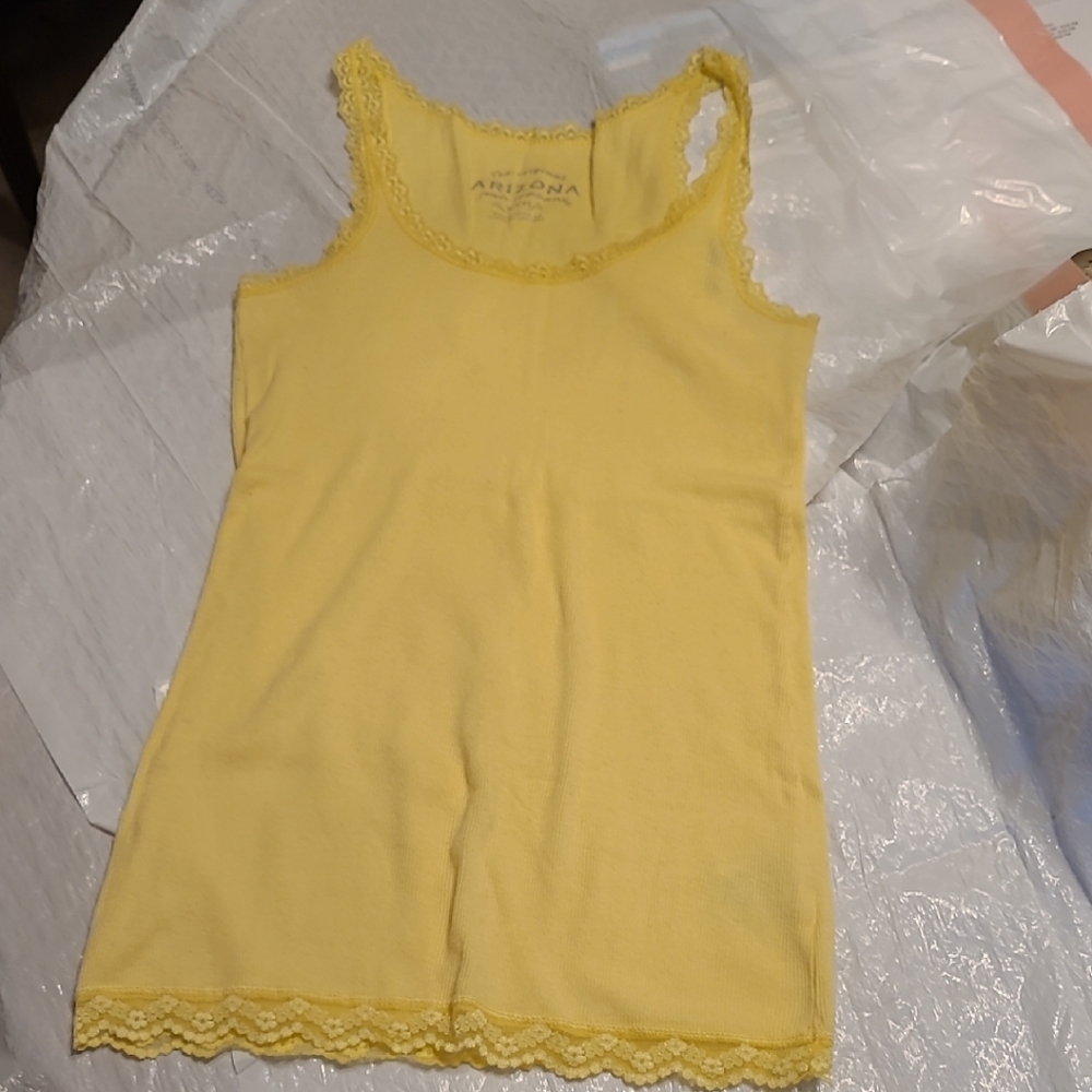 Arizona Jean Company Yellow Lace Trim Tank Top